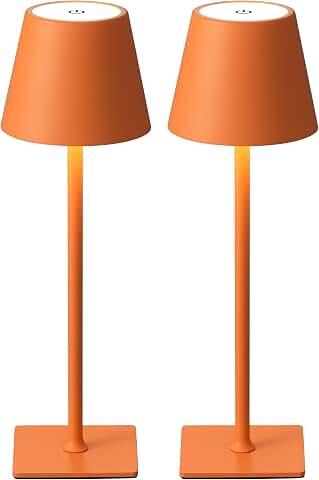 Cordless LED Table Lamps, Set of 2 — Orange